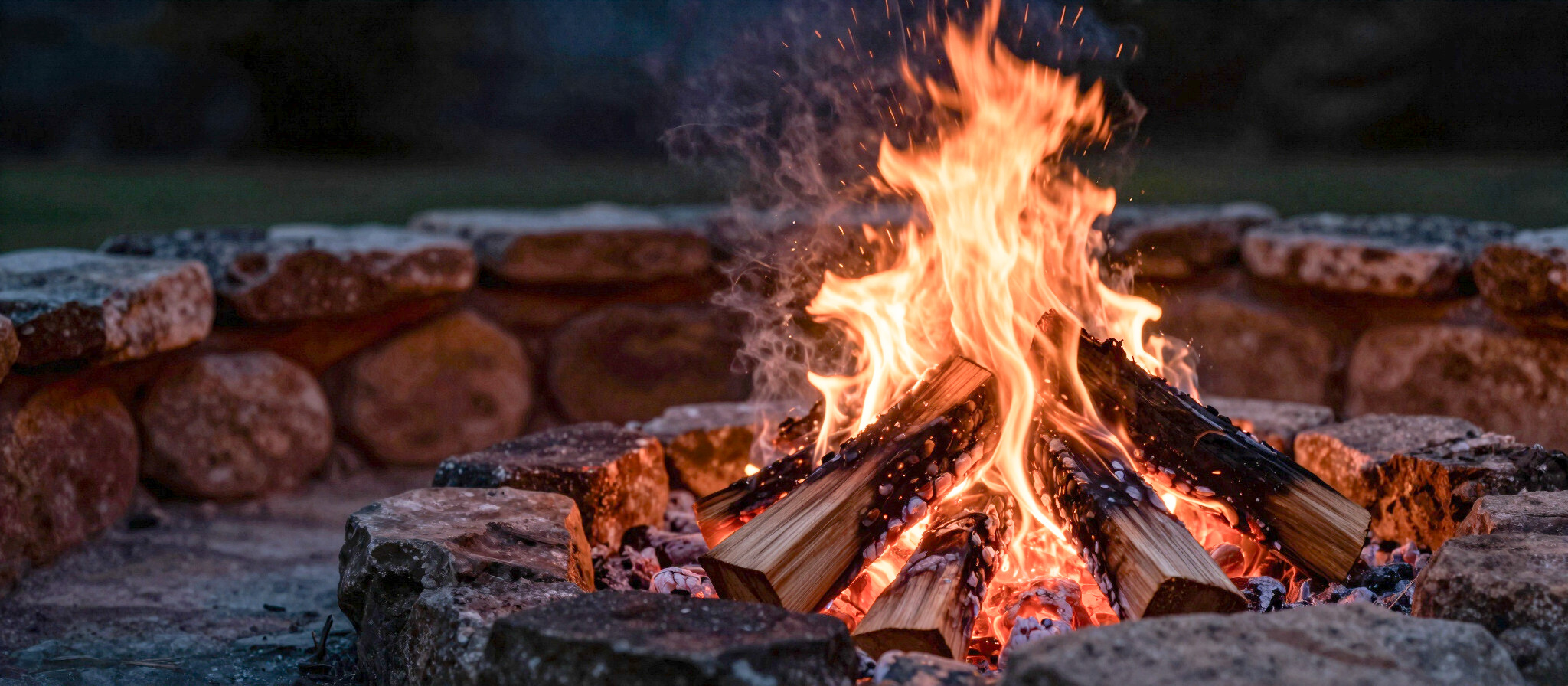 Warm fire burning outdoors
